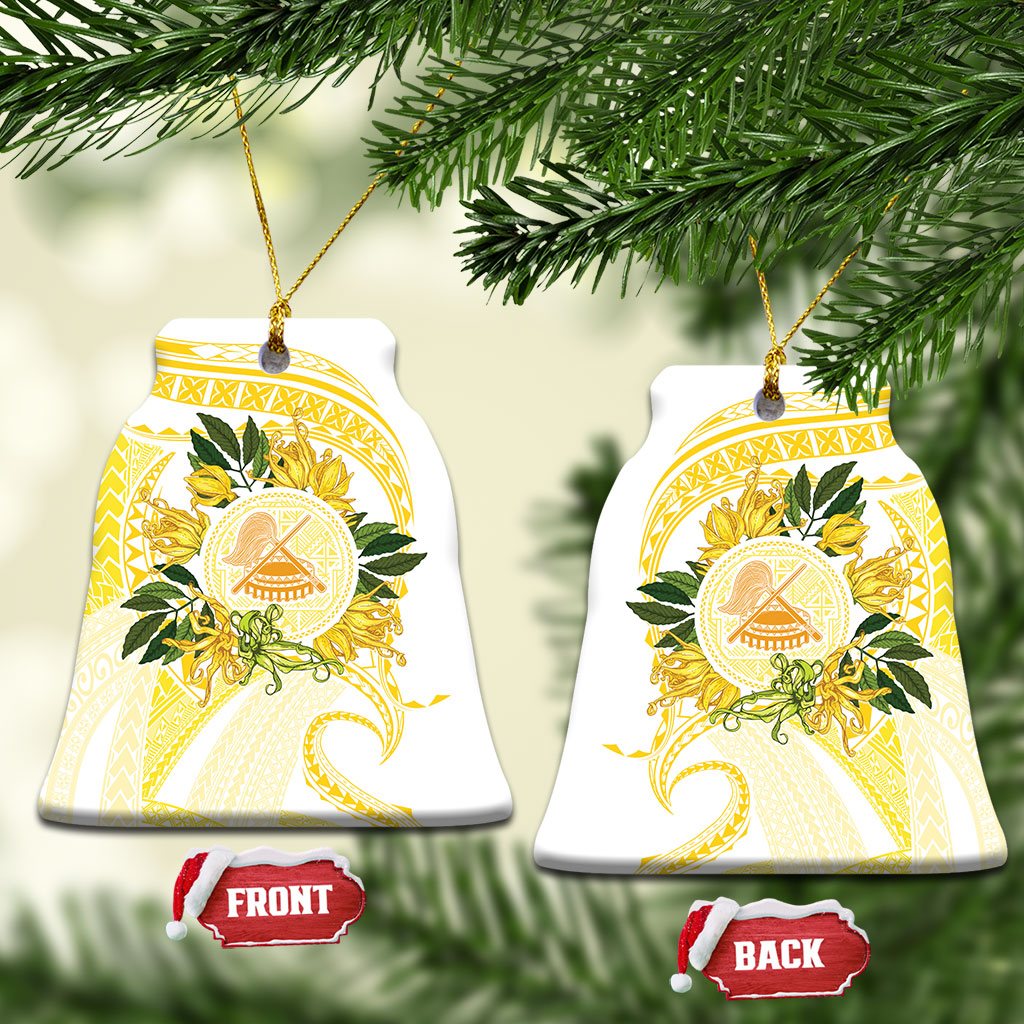 Samoa Moso'oi Flowers Tatau Ceramic Ornament Festive Golden White LT7 Bell Flake Gold - Polynesian Pride
