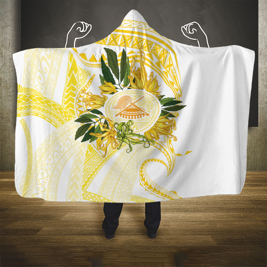 Samoa Moso'oi Flowers Tatau Hooded Blanket Festive Golden White LT7 - Polynesian Pride