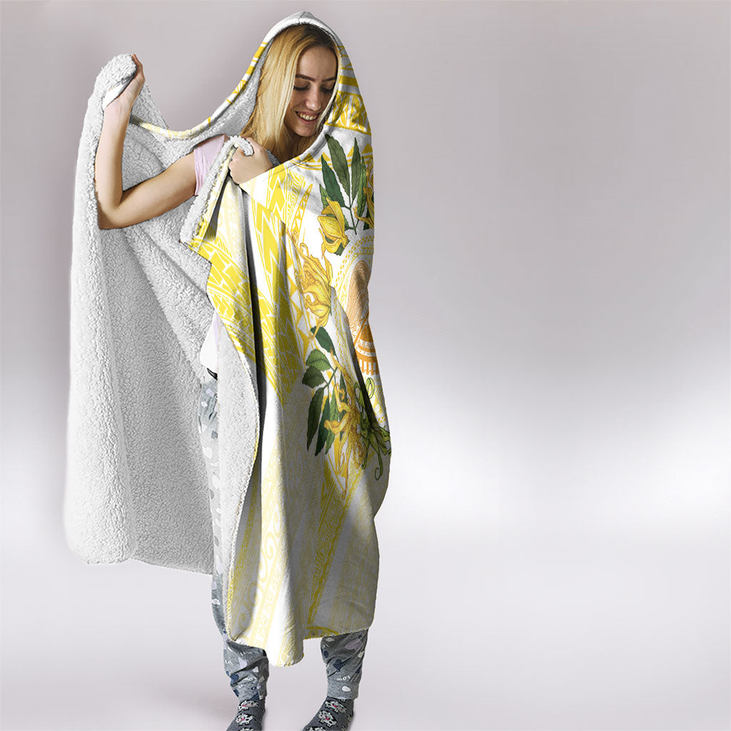 Samoa Moso'oi Flowers Tatau Hooded Blanket Festive Golden White LT7 - Polynesian Pride