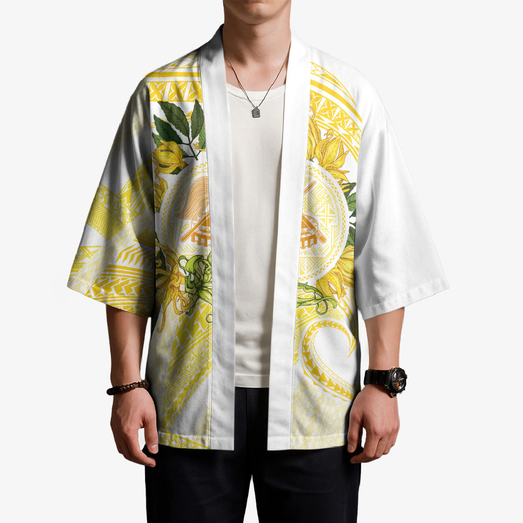Samoa Moso'oi Flowers Tatau Kimono Festive Golden White LT7 - Polynesian Pride