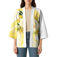 Samoa Moso'oi Flowers Tatau Kimono Festive Golden White LT7 - Polynesian Pride