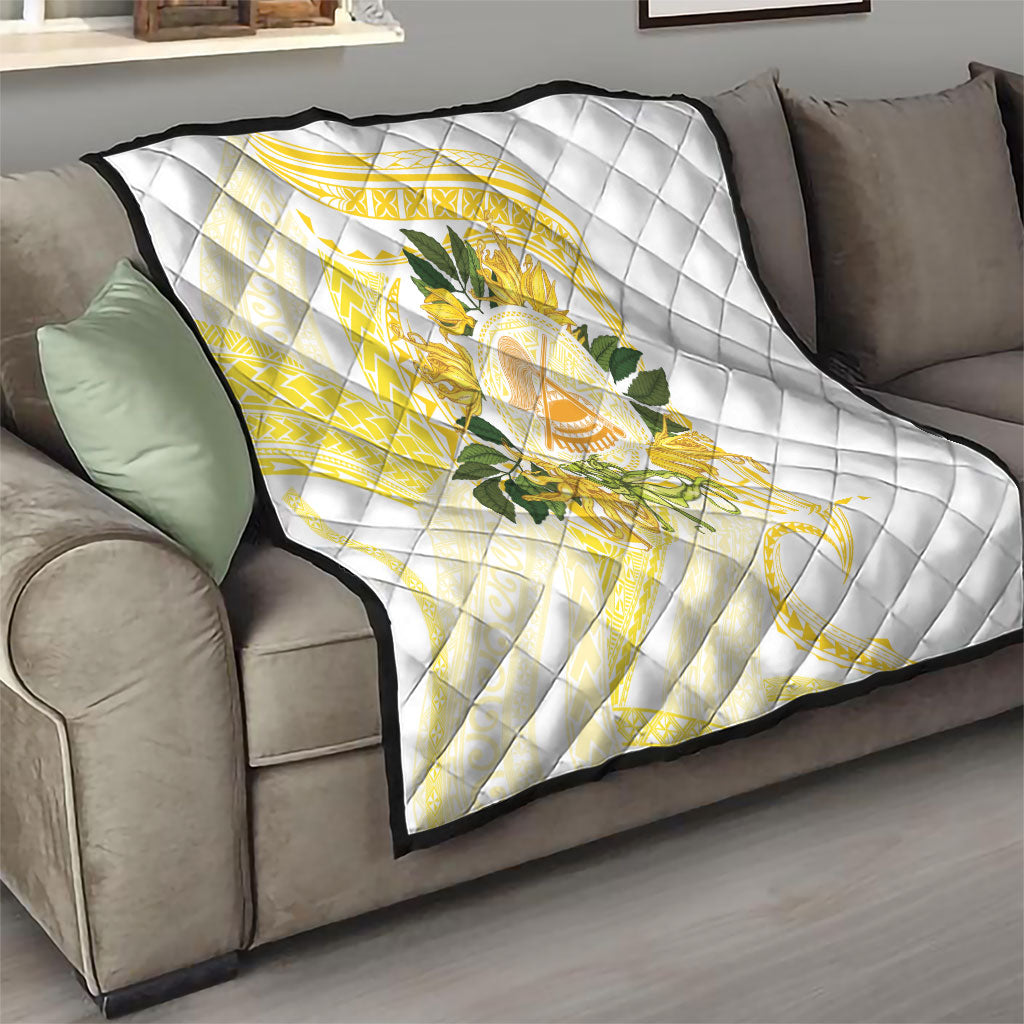 Samoa Moso'oi Flowers Tatau Quilt Festive Golden White LT7 - Polynesian Pride
