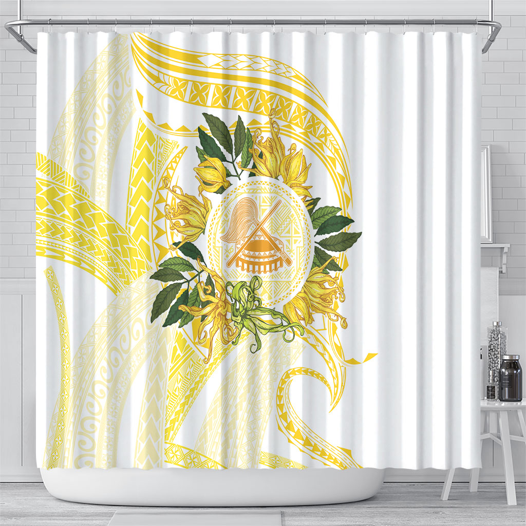 Samoa Moso'oi Flowers Tatau Shower Curtain Festive Golden White LT7 - Polynesian Pride