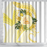 Samoa Moso'oi Flowers Tatau Shower Curtain Festive Golden White LT7 - Polynesian Pride