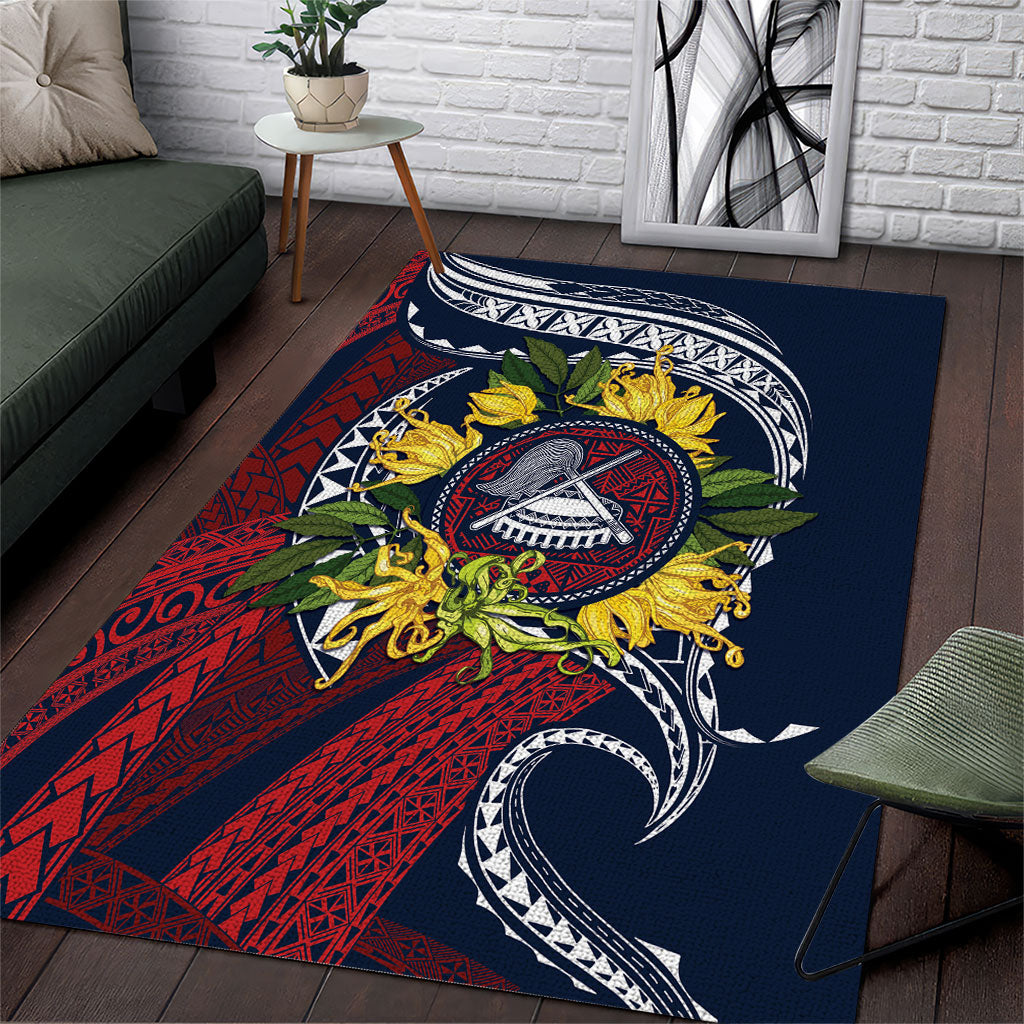 Samoa Moso'oi Flowers Tatau Area Rug Festive National Color LT7 Blue Red - Polynesian Pride