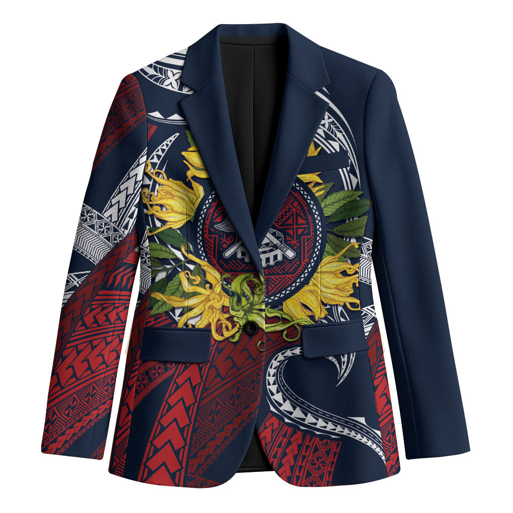 Samoa Moso'oi Flowers Tatau Blazer Festive National Color LT7 Unisex Blue Red - Polynesian Pride