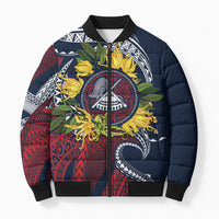 Samoa Moso'oi Flowers Tatau Bomber Puffer Jacket Festive National Color LT7 Unisex Blue Red - Polynesian Pride