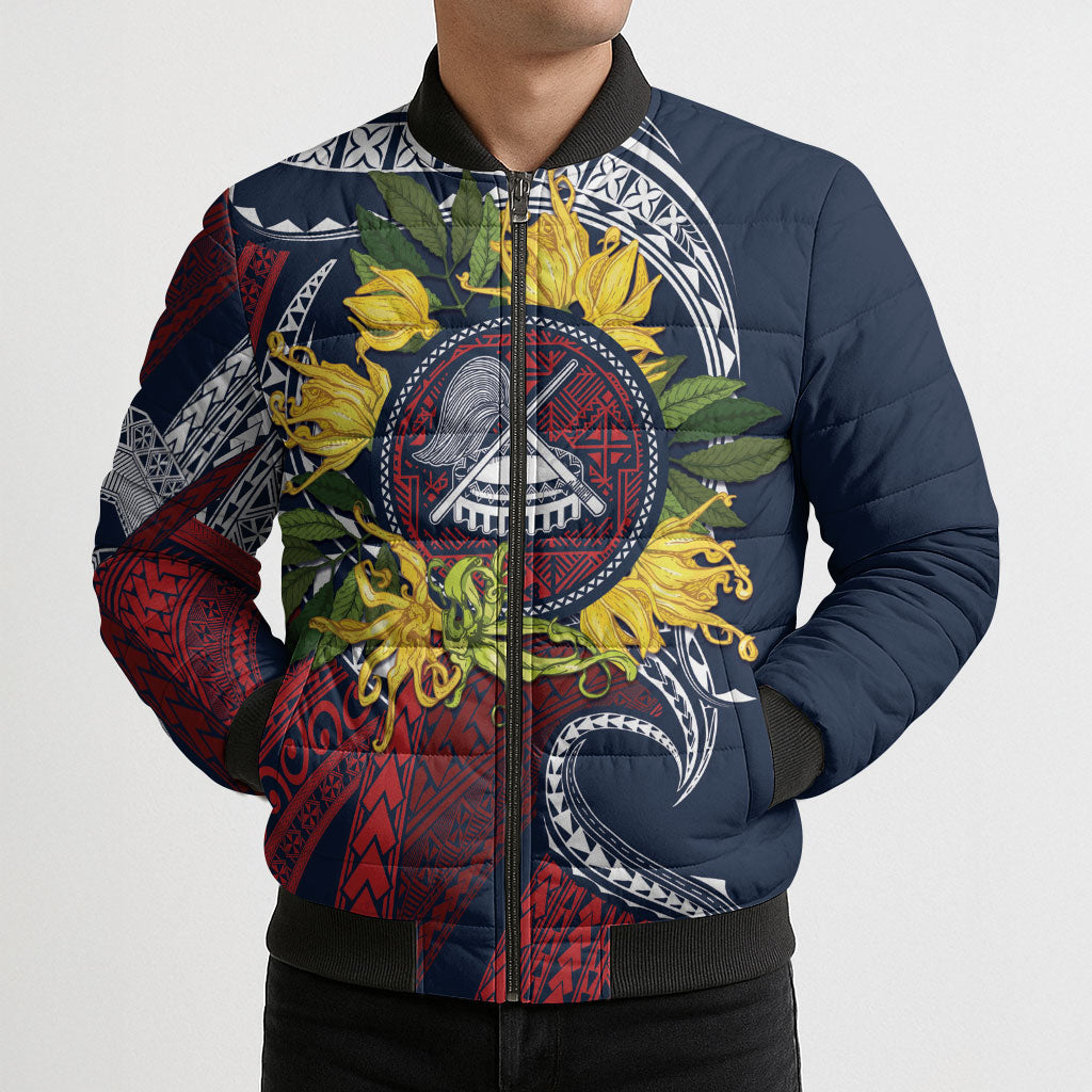 Samoa Moso'oi Flowers Tatau Bomber Puffer Jacket Festive National Color LT7 - Polynesian Pride