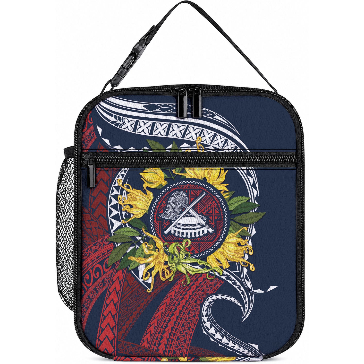 Samoa Moso'oi Flowers Tatau Lunch Bag Festive National Color LT7 10.2 × 8.3 × 4.3 inch Blue Red - Polynesian Pride