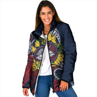 Samoa Moso'oi Flowers Tatau Padded Jacket Festive National Color LT7 Women Blue Red - Polynesian Pride