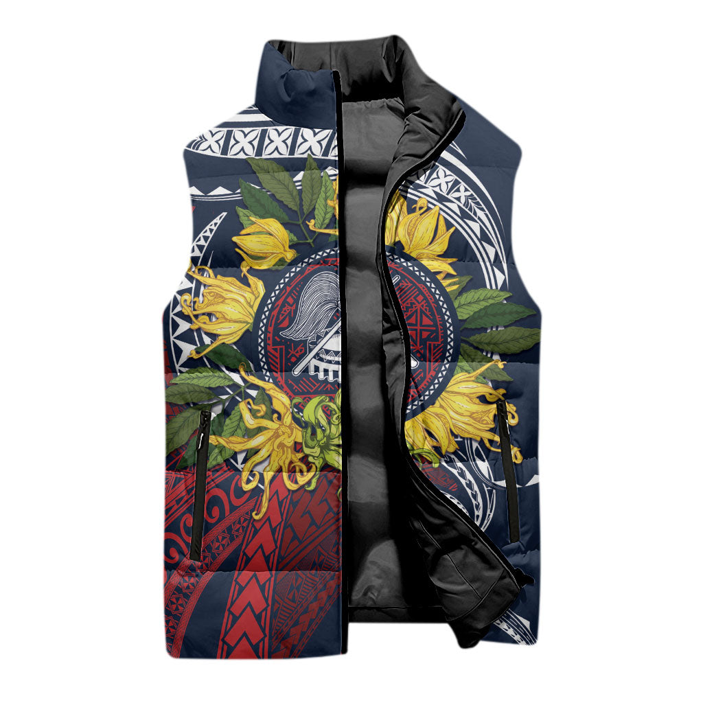 Samoa Moso'oi Flowers Tatau Sleeveless Puffer Jacket Festive National Color LT7 - Polynesian Pride