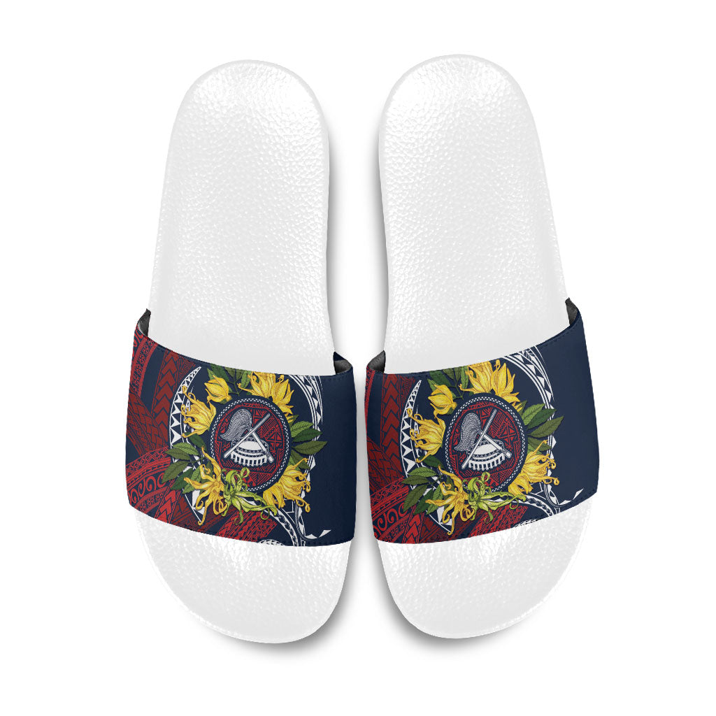 Samoa Moso'oi Flowers Tatau Slide Sandals Festive National Color LT7 Blue Red - Polynesian Pride