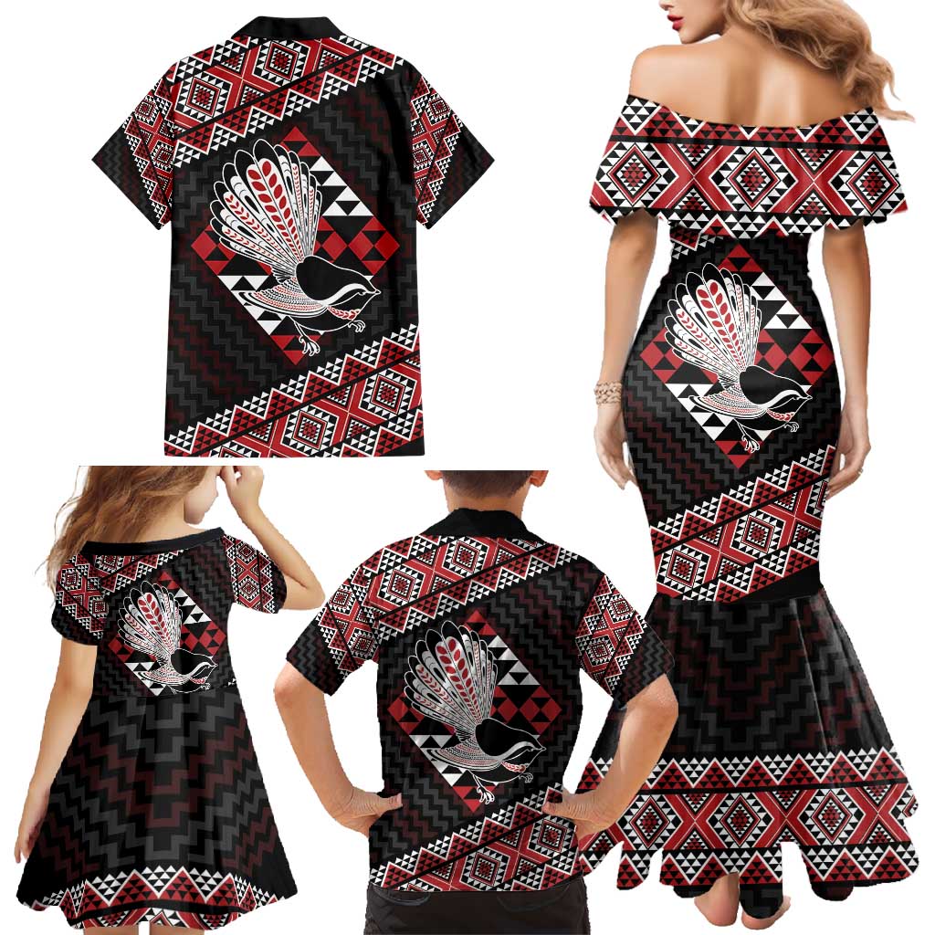 Taniko Aotearoa Family Matching Mermaid Dress and Hawaiian Shirt Poutama Mix Piwakawaka LT7 - Polynesian Pride