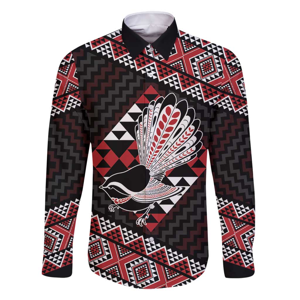 Taniko Aotearoa Family Matching Mermaid Dress and Hawaiian Shirt Poutama Mix Piwakawaka LT7 Dad's Shirt - Long Sleeve Red - Polynesian Pride