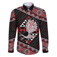 Taniko Aotearoa Family Matching Mermaid Dress and Hawaiian Shirt Poutama Mix Piwakawaka LT7 Dad's Shirt - Long Sleeve Red - Polynesian Pride