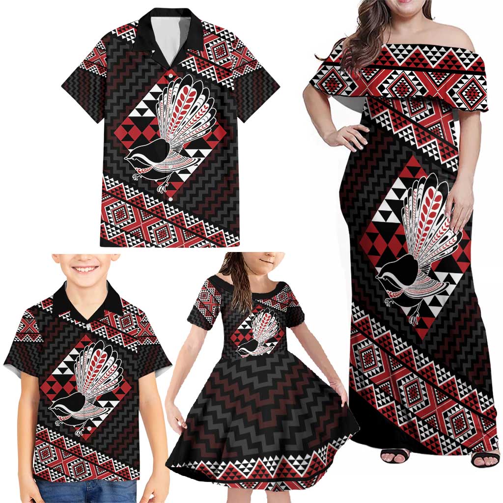 Taniko Aotearoa Family Matching Off Shoulder Maxi Dress and Hawaiian Shirt Poutama Mix Piwakawaka LT7 - Polynesian Pride