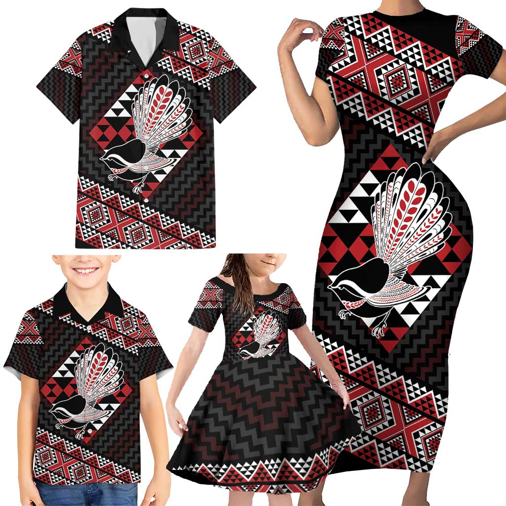 Taniko Aotearoa Family Matching Short Sleeve Bodycon Dress and Hawaiian Shirt Poutama Mix Piwakawaka LT7 - Polynesian Pride