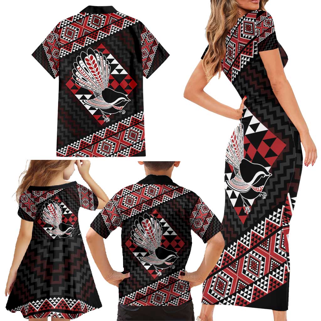 Taniko Aotearoa Family Matching Short Sleeve Bodycon Dress and Hawaiian Shirt Poutama Mix Piwakawaka LT7 - Polynesian Pride