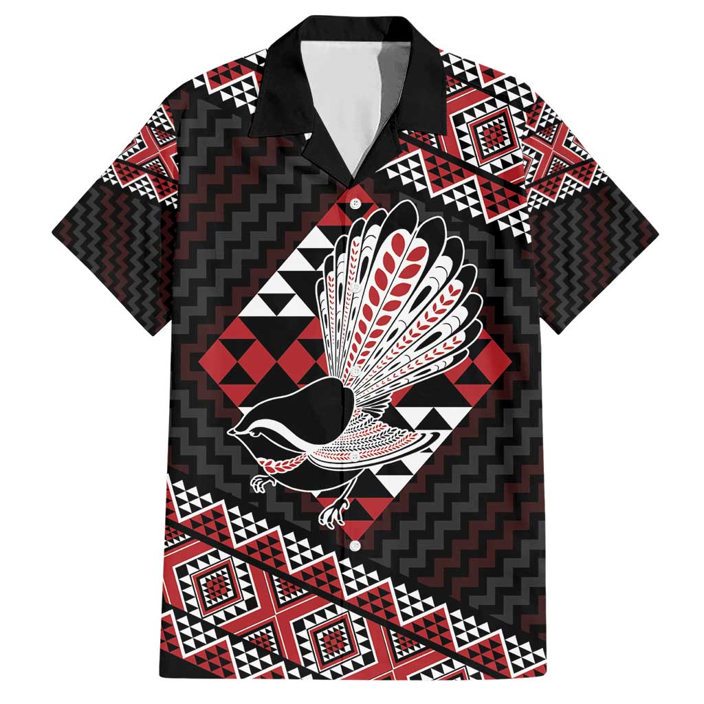 Taniko Aotearoa Family Matching Short Sleeve Bodycon Dress and Hawaiian Shirt Poutama Mix Piwakawaka LT7 Dad's Shirt - Short Sleeve Red - Polynesian Pride