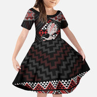 Taniko Aotearoa Family Matching Tank Maxi Dress and Hawaiian Shirt Poutama Mix Piwakawaka LT7 Daughter's Dress Red - Polynesian Pride