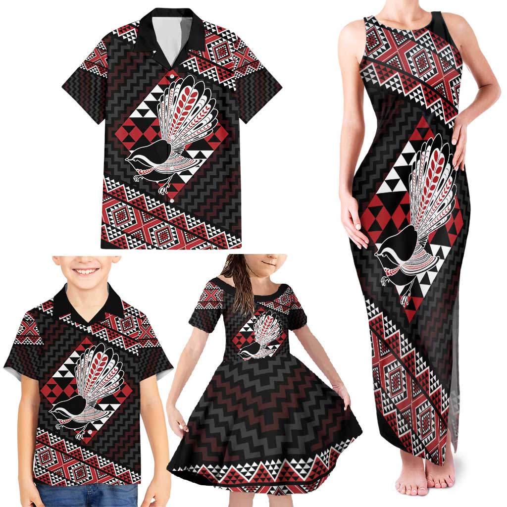 Taniko Aotearoa Family Matching Tank Maxi Dress and Hawaiian Shirt Poutama Mix Piwakawaka LT7 - Polynesian Pride