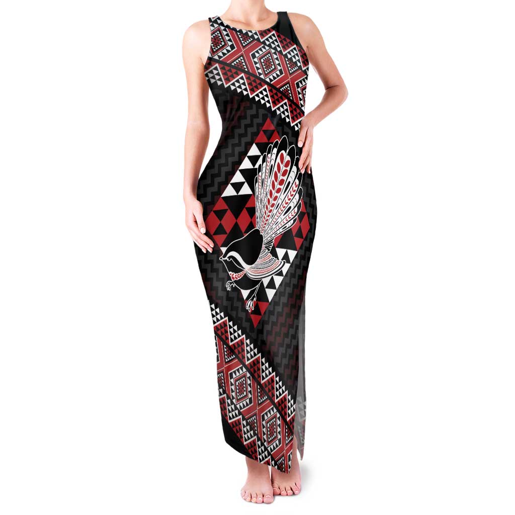 Taniko Aotearoa Family Matching Tank Maxi Dress and Hawaiian Shirt Poutama Mix Piwakawaka LT7 Mom's Dress Red - Polynesian Pride