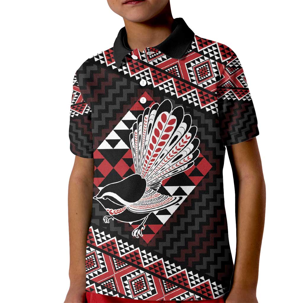 Taniko Aotearoa Kid Polo Shirt Poutama Mix Piwakawaka LT7 Kid Red - Polynesian Pride