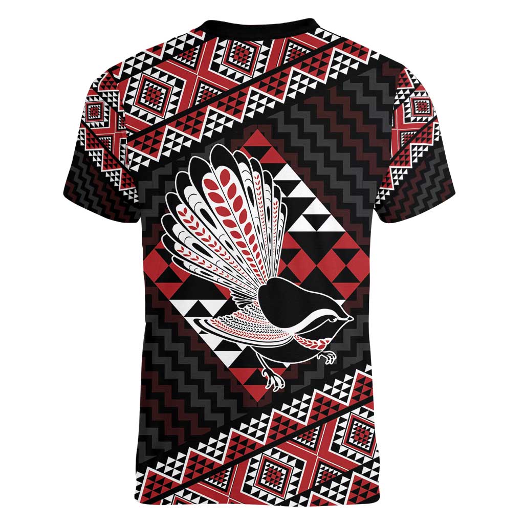 Taniko Aotearoa Women V-Neck T-Shirt Poutama Mix Piwakawaka LT7 - Polynesian Pride