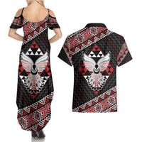 Taniko Aotearoa Couples Matching Summer Maxi Dress and Hawaiian Shirt Poutama Mix Piwakawaka - Ver02