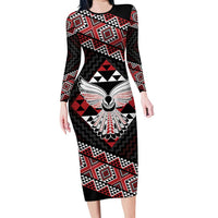 Taniko Aotearoa Family Matching Long Sleeve Bodycon Dress and Hawaiian Shirt Poutama Mix Piwakawaka - Ver02 LT7 Mom's Dress Red - Polynesian Pride