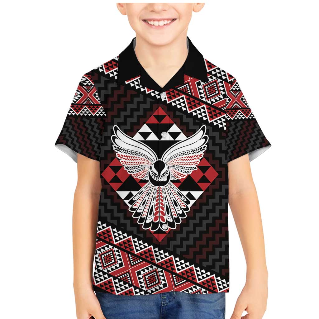 Taniko Aotearoa Family Matching Mermaid Dress and Hawaiian Shirt Poutama Mix Piwakawaka - Ver02 LT7 Son's Shirt Red - Polynesian Pride