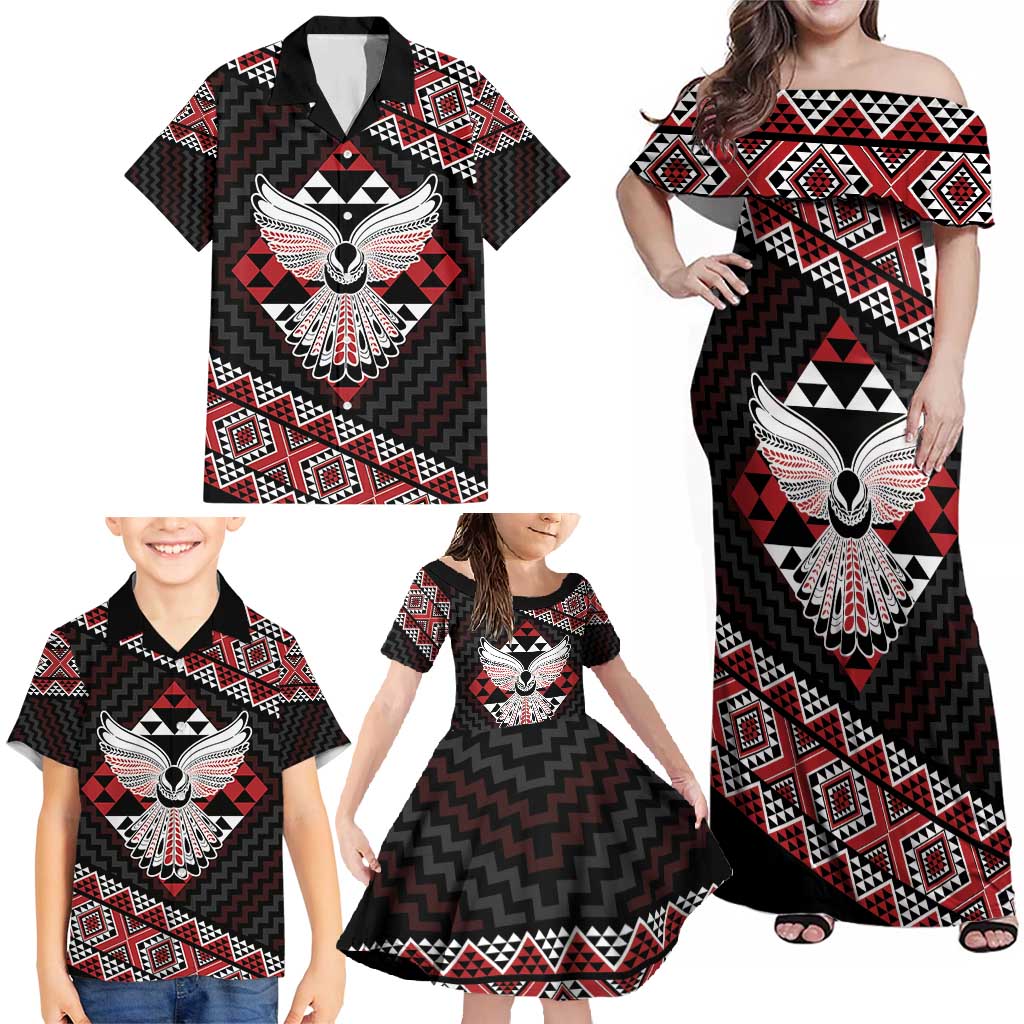 Taniko Aotearoa Family Matching Off Shoulder Maxi Dress and Hawaiian Shirt Poutama Mix Piwakawaka - Ver02 LT7 - Polynesian Pride