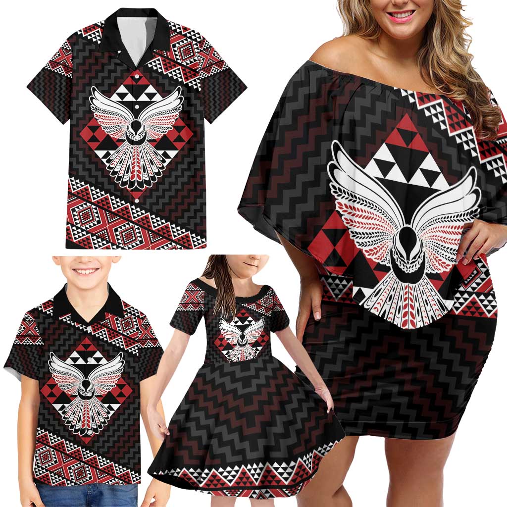 Taniko Aotearoa Family Matching Off Shoulder Short Dress and Hawaiian Shirt Poutama Mix Piwakawaka - Ver02 LT7 - Polynesian Pride