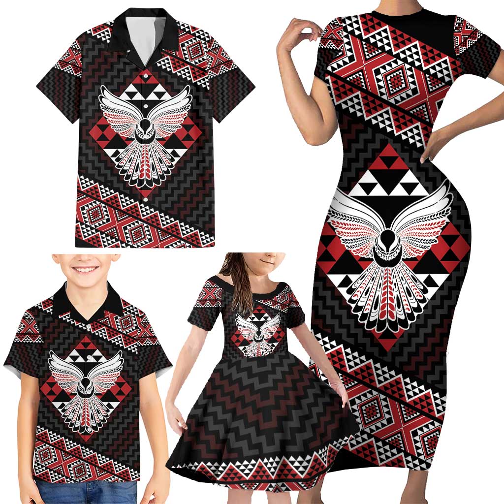 Taniko Aotearoa Family Matching Short Sleeve Bodycon Dress and Hawaiian Shirt Poutama Mix Piwakawaka - Ver02 LT7 - Polynesian Pride