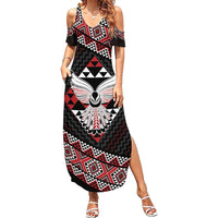 Taniko Aotearoa Family Matching Summer Maxi Dress and Hawaiian Shirt Poutama Mix Piwakawaka - Ver02 LT7 Mom's Dress Red - Polynesian Pride