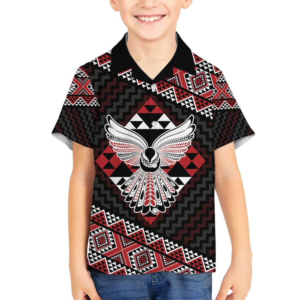 Taniko Aotearoa Family Matching Summer Maxi Dress and Hawaiian Shirt Poutama Mix Piwakawaka - Ver02 LT7 Son's Shirt Red - Polynesian Pride
