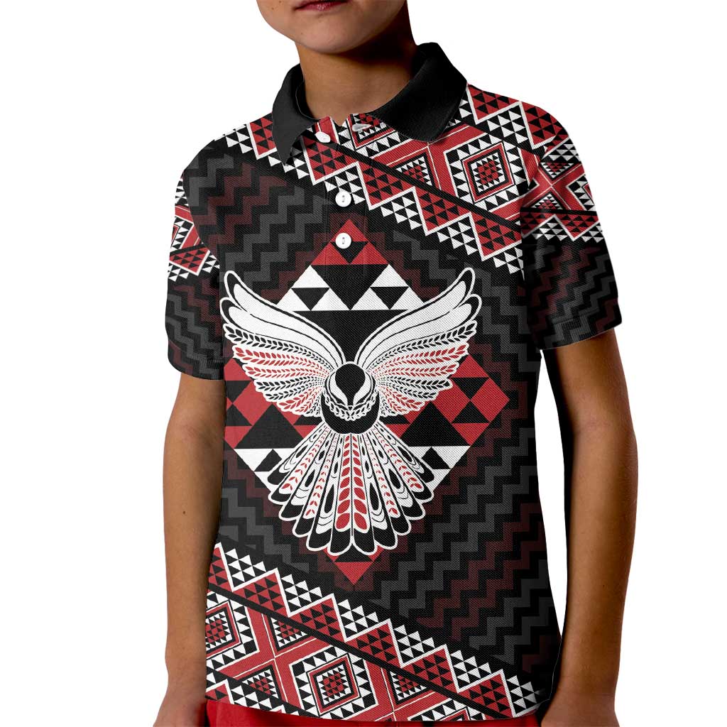 Taniko Aotearoa Kid Polo Shirt Poutama Mix Piwakawaka - Ver02 LT7 Kid Red - Polynesian Pride