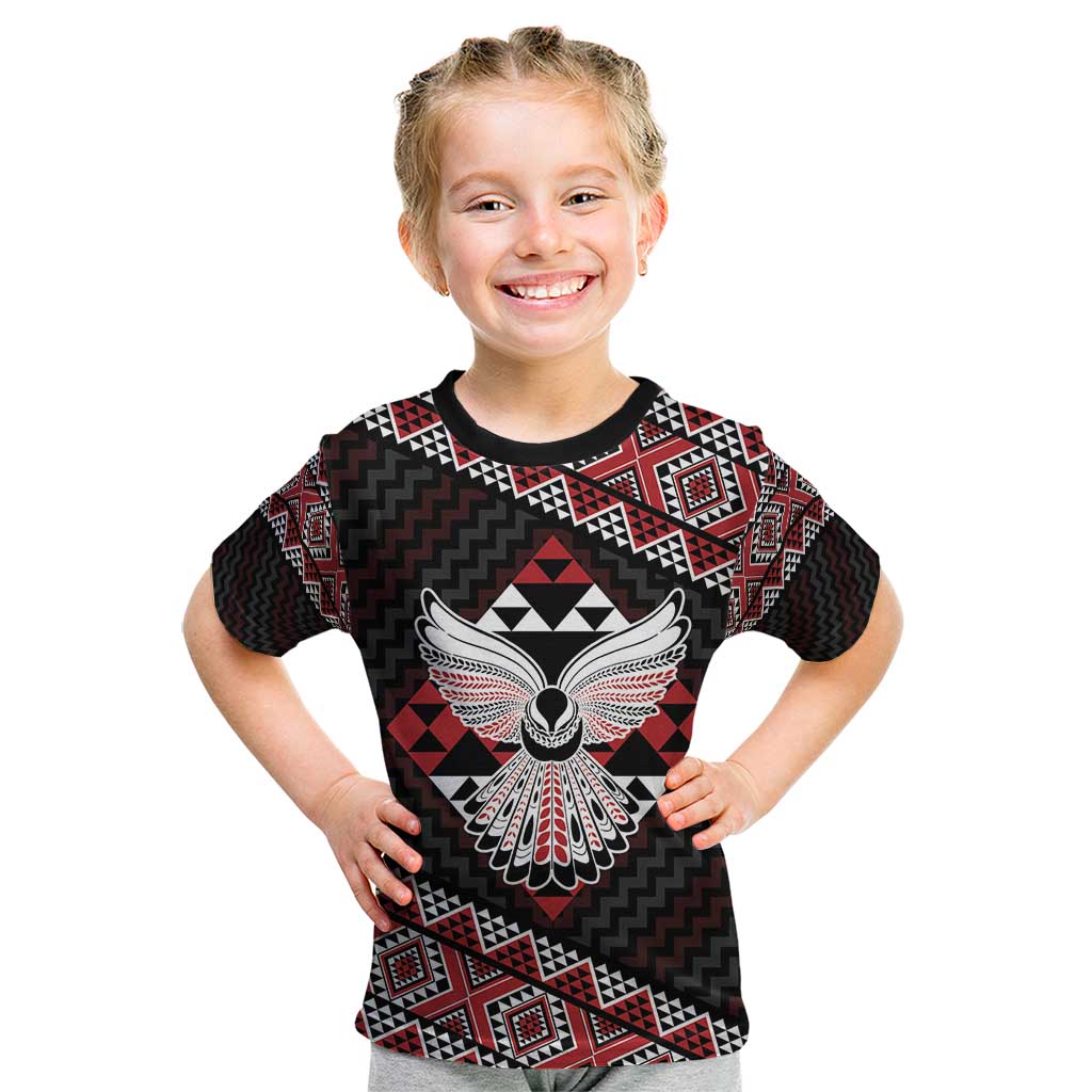 Taniko Aotearoa Kid T Shirt Poutama Mix Piwakawaka - Ver02 LT7 Red - Polynesian Pride