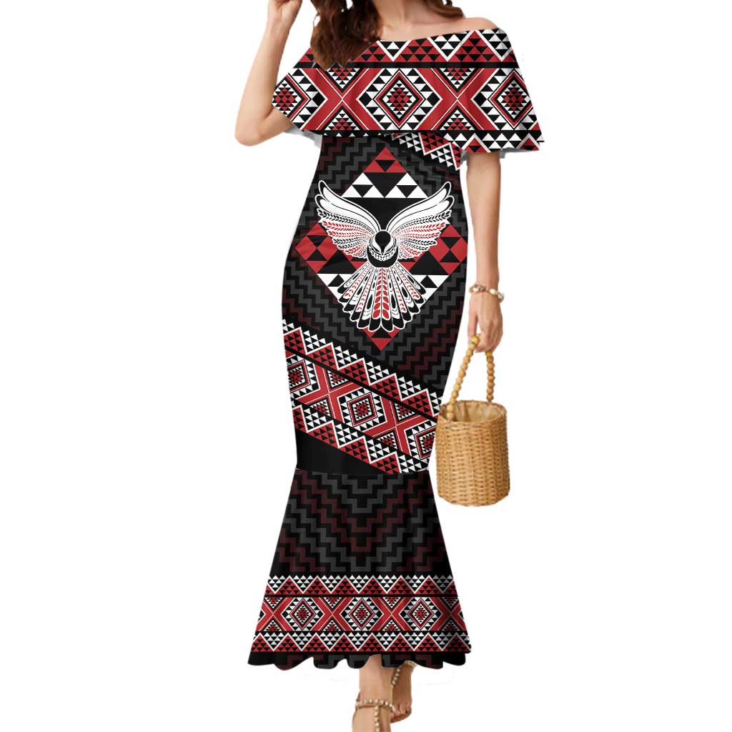 Taniko Aotearoa Mermaid Dress Poutama Mix Piwakawaka - Ver02 LT7 Women Red - Polynesian Pride