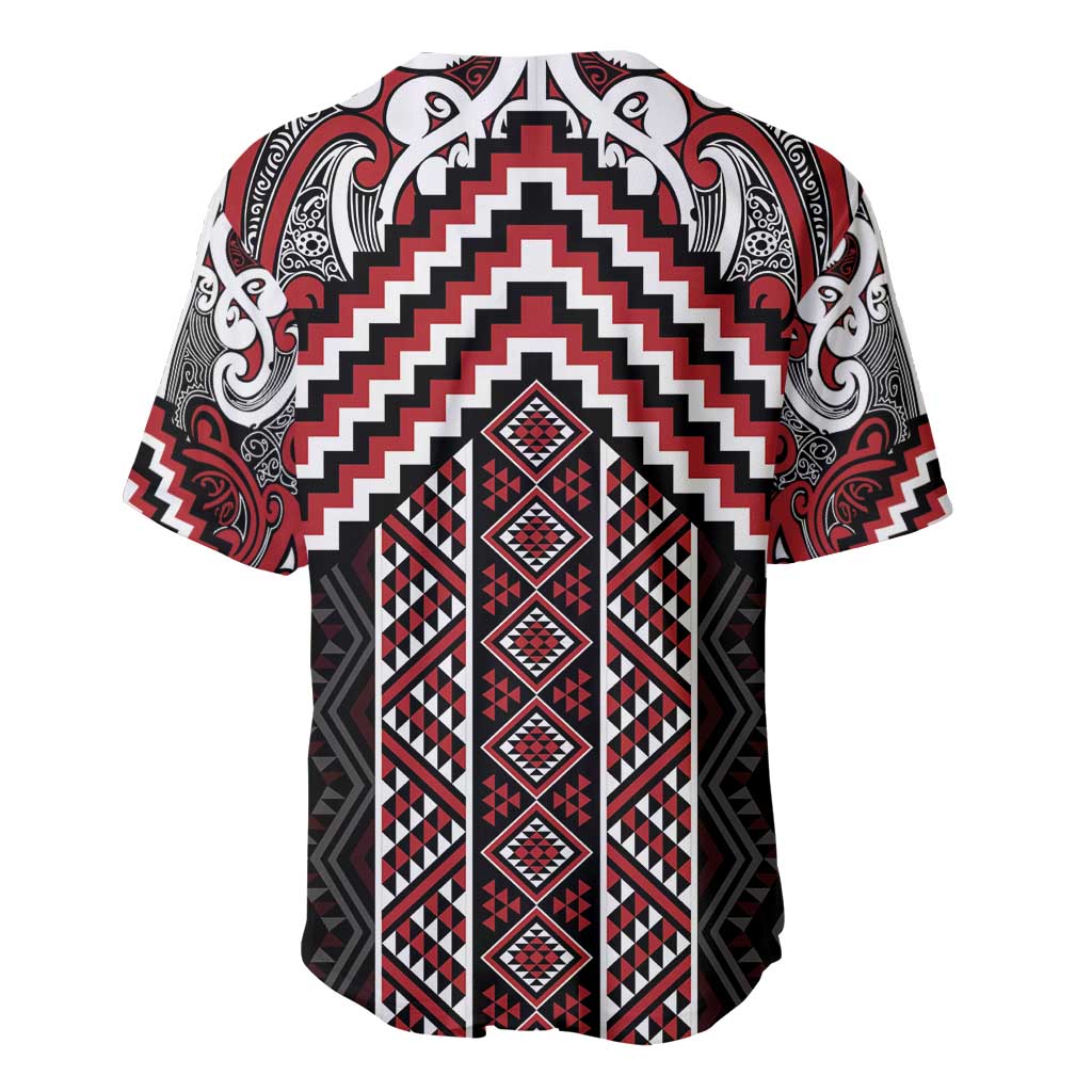 Maori Tukutuku Taniko Motifs Baseball Jersey Red Poutama Mix Kowhaiwhai LT7 - Polynesian Pride