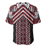 Maori Tukutuku Taniko Motifs Baseball Jersey Red Poutama Mix Kowhaiwhai LT7 - Polynesian Pride
