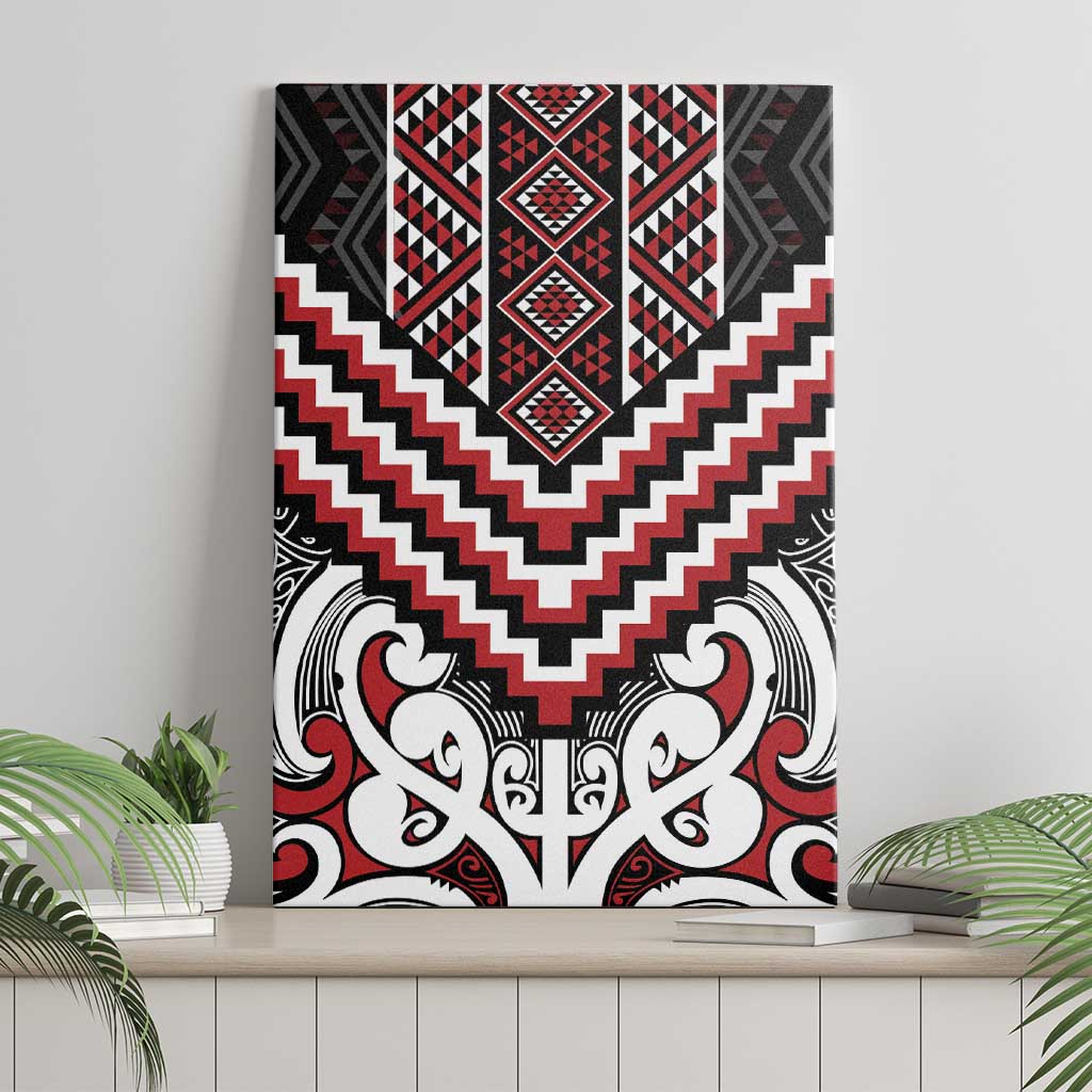 Maori Tukutuku Taniko Motifs Canvas Wall Art Red Poutama Mix Kowhaiwhai
