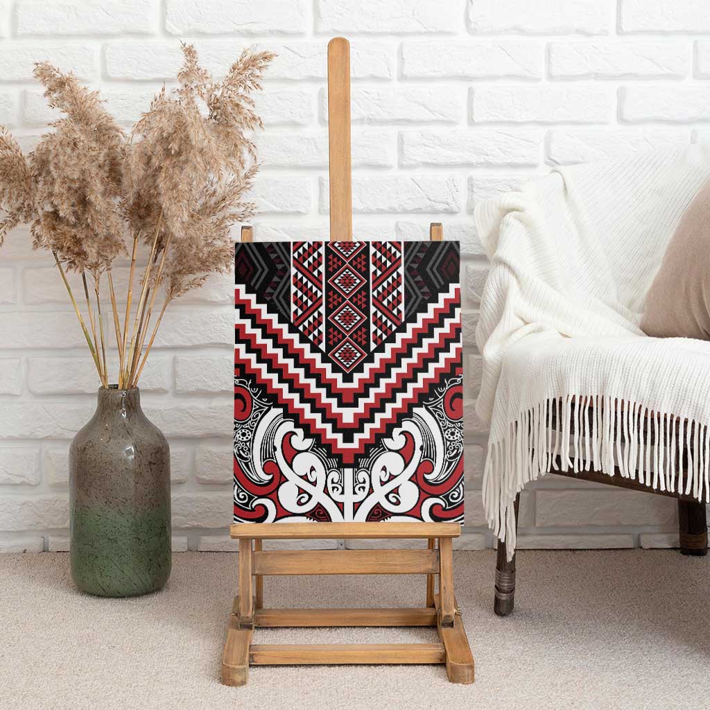 Maori Tukutuku Taniko Motifs Canvas Wall Art Red Poutama Mix Kowhaiwhai