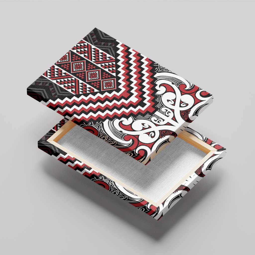 Maori Tukutuku Taniko Motifs Canvas Wall Art Red Poutama Mix Kowhaiwhai