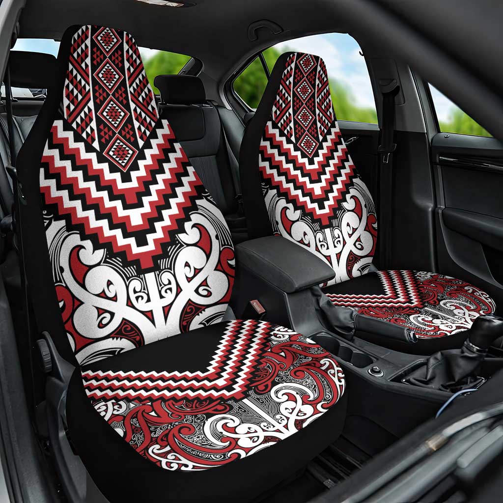Maori Tukutuku Taniko Motifs Car Seat Cover Red Poutama Mix Kowhaiwhai LT7 One Size Red - Polynesian Pride