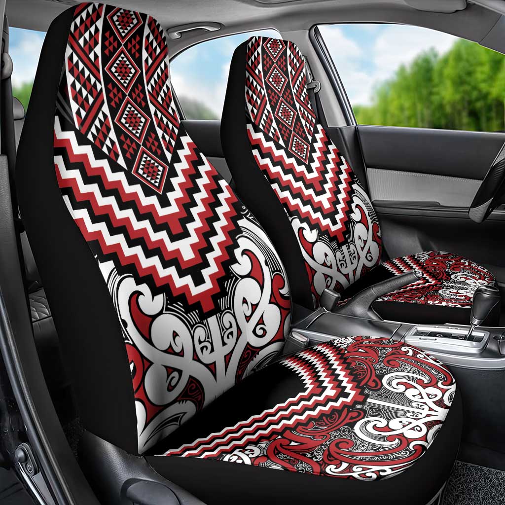 Maori Tukutuku Taniko Motifs Car Seat Cover Red Poutama Mix Kowhaiwhai LT7 - Polynesian Pride