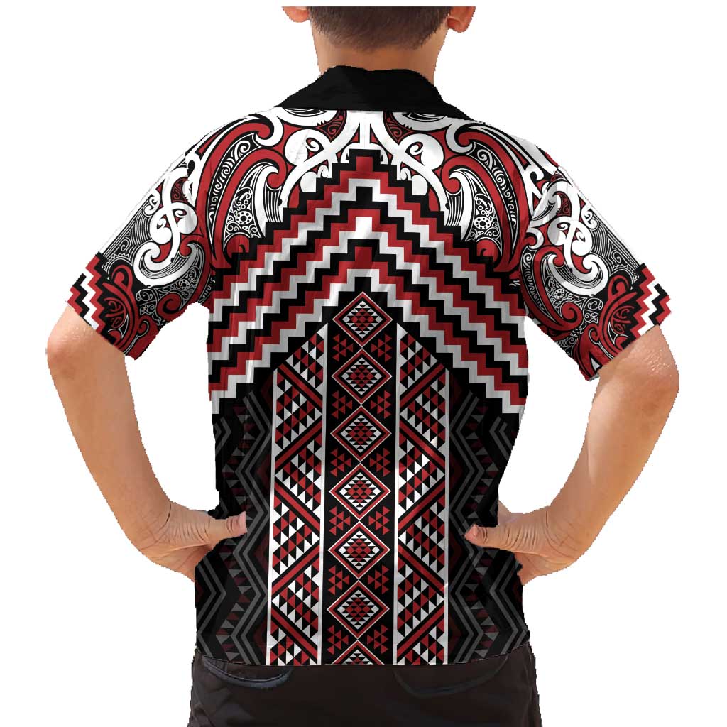 Maori Tukutuku Taniko Motifs Family Matching Mermaid Dress and Hawaiian Shirt Red Poutama Mix Kowhaiwhai LT7 - Polynesian Pride