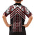 Maori Tukutuku Taniko Motifs Family Matching Off The Shoulder Long Sleeve Dress and Hawaiian Shirt Red Poutama Mix Kowhaiwhai