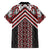 Maori Tukutuku Taniko Motifs Family Matching Off The Shoulder Long Sleeve Dress and Hawaiian Shirt Red Poutama Mix Kowhaiwhai
