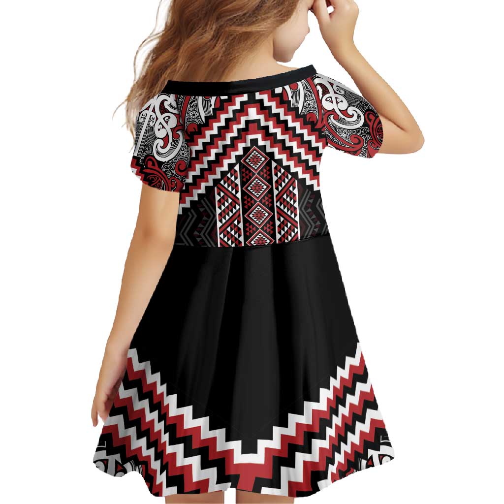 Maori Tukutuku Taniko Motifs Family Matching Short Sleeve Bodycon Dress and Hawaiian Shirt Red Poutama Mix Kowhaiwhai LT7 - Polynesian Pride